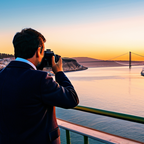 Home 23 **
A professional photographer, fully clothed in modest attire, carefully adjusts the aperture on a vintage analog camera, focusing on a vibrant sunset over the Tagus River in Lisbon. The scene captures the colorful reflections on the water. Safe for work, appropriate content, perfect anatomy, natural proportions, professional photography, high quality.
**
