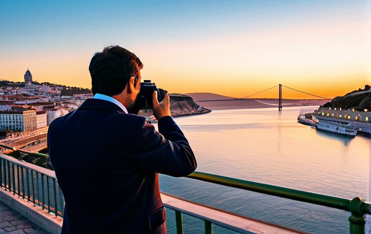 **

A professional photographer, fully clothed in modest attire, carefully adjusts the aperture on a vintage analog camera, focusing on a vibrant sunset over the Tagus River in Lisbon. The scene captures the colorful reflections on the water. Safe for work, appropriate content, perfect anatomy, natural proportions, professional photography, high quality.

**