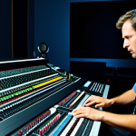 **Prompt:** "A professional sound engineer in a modern recording studio, fully clothed in appropriate attire, adjusting audio levels on a mixing console, safe for work, perfect anatomy, natural proportions, high-quality studio lighting, professional, family-friendly."