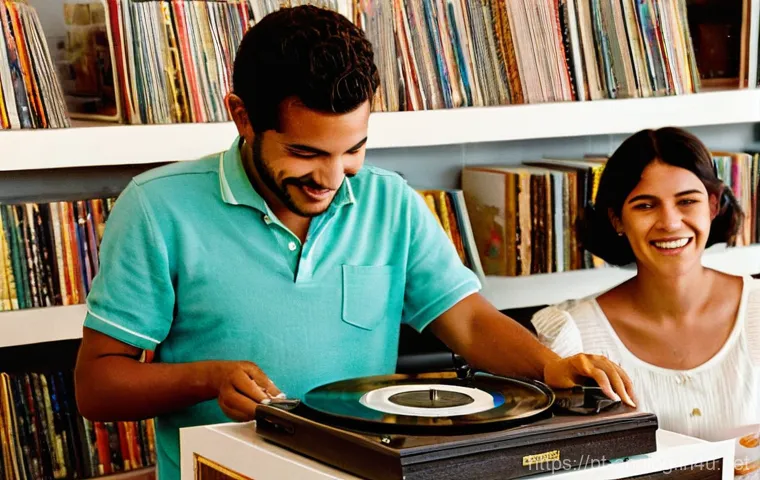 아날로그 기술의 발전 - **Prompt:** A cozy Portuguese living room bathed in warm, soft afternoon light. A diverse group of y...