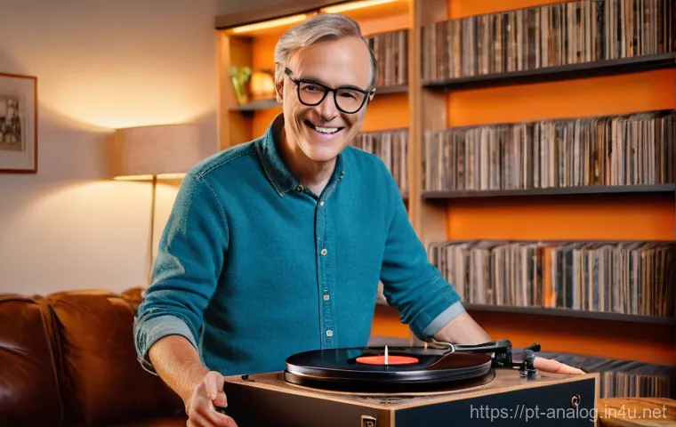 아날로그 기기 수리 - A focused individual, wearing simple work attire like a button-up shirt with sleeves rolled up, care...