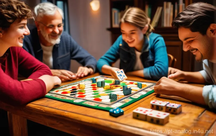 아날로그 게임과 디지털 게임의 차이 - A diverse group of 4-5 adults and teenagers, casually and appropriately dressed in everyday clothes,...