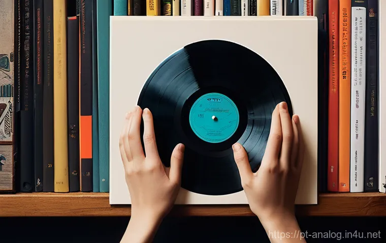 아날로그 음악 - **Prompt 1: The Tactile Joy of Vinyl & Album Art**
    "A serene, medium close-up shot of hands, pos...