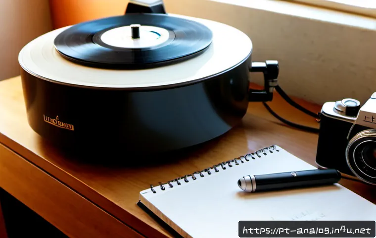 Home 13 아날로그 기술의 현재 - Photorealistic still life of analog technology in everyday modern life: a classic vinyl record playe...